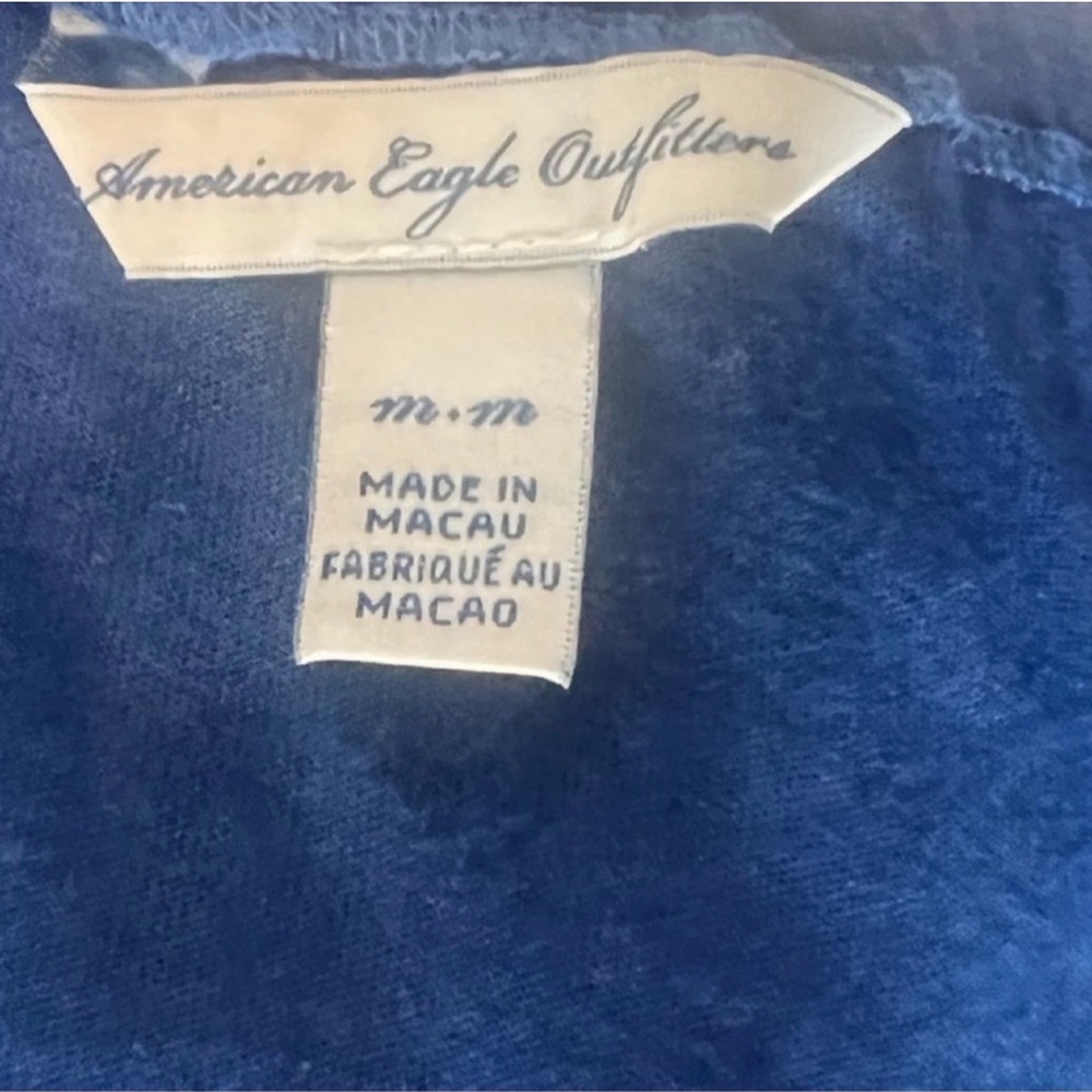 Y2K American Eagle Blue Henley Top Embroidered Eagle Button Front M - Picture 6 of 7